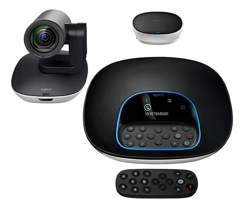 Kit Logitech Group com câmera motorizada, viva-voz, hub e controle remoto