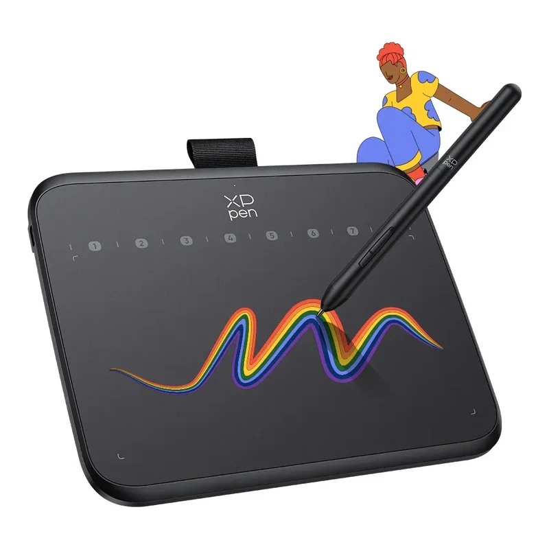 Mesa digitalizadora XPPen Deco 640 preta com caneta, foto do catálogo do Mercado Livre
