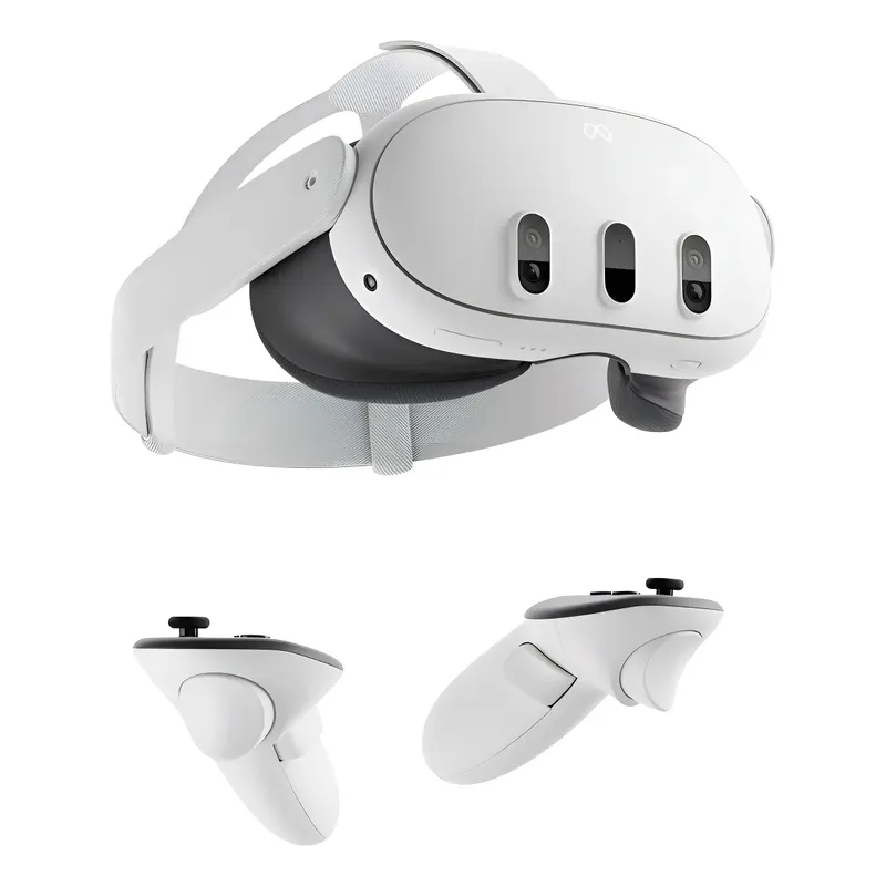 Óculos Meta Quest 3 branco com os dois controles Touch Plus
