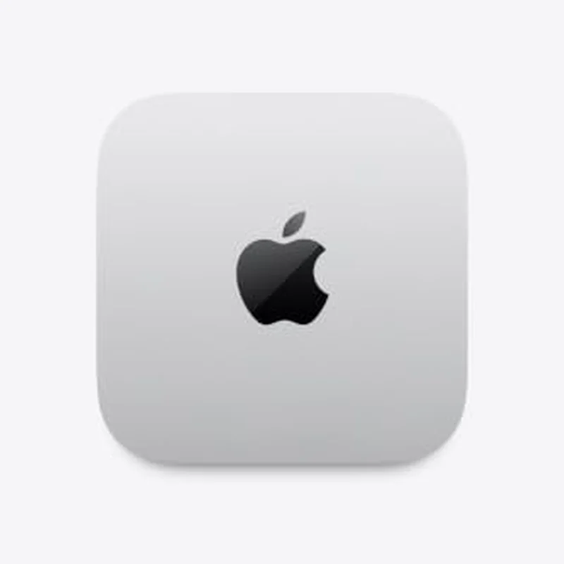 Mac mini M6 visto de cima, com o logo da Apple, foto de catálogo