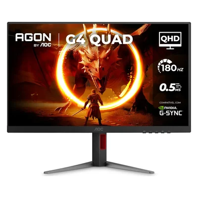 Monitor gamer AOC AGON Q27G4F de 27 polegadas, preto e vermelho, com base em V e os selos QHD e 180Hz