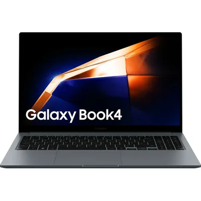 Notebook Samsung Galaxy Book4 grafite aberto, de frente