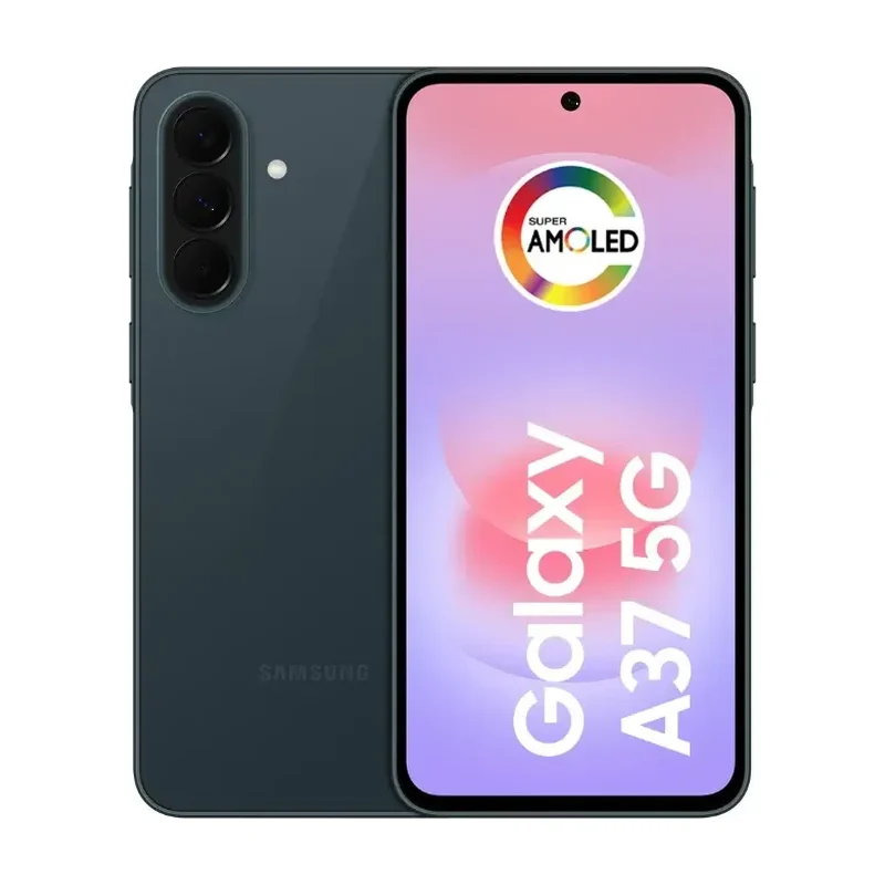 Samsung Galaxy A37 5G verde-escuro, visto de frente e de costas