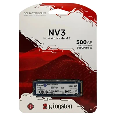 SSD Kingston NV3 de 500 GB na embalagem vermelha e branca, formato M.2
