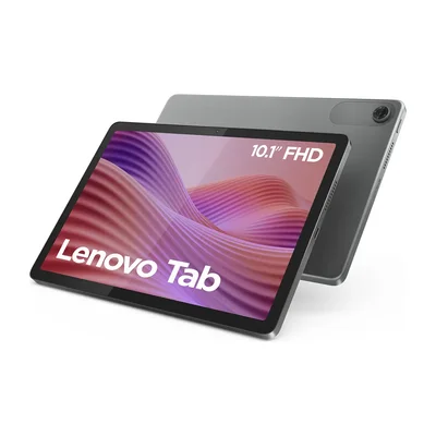 Tablet Lenovo Tab cinza de 10,1 polegadas, de frente e de costas