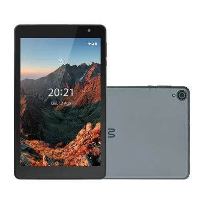 Tablet Multi M8 cinza, de frente e de costas