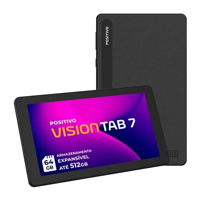 Tablet Positivo Vision Tab 7 preto, de frente e de costas