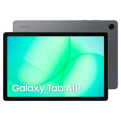 Samsung Galaxy Tab A11+ cinza, de frente e de costas
