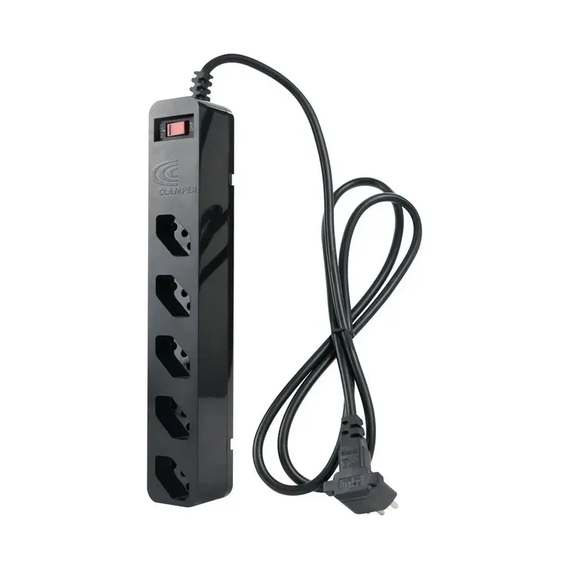 Filtro de linha iCLAMPER Energia 5 preto, com cinco tomadas, chave e cabo
