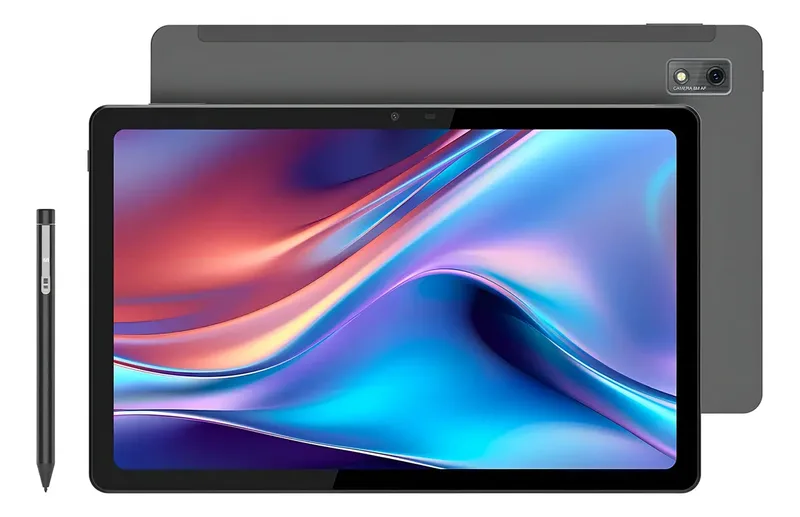 Tablet Multi M11 prata com caneta, foto do catálogo do Mercado Livre