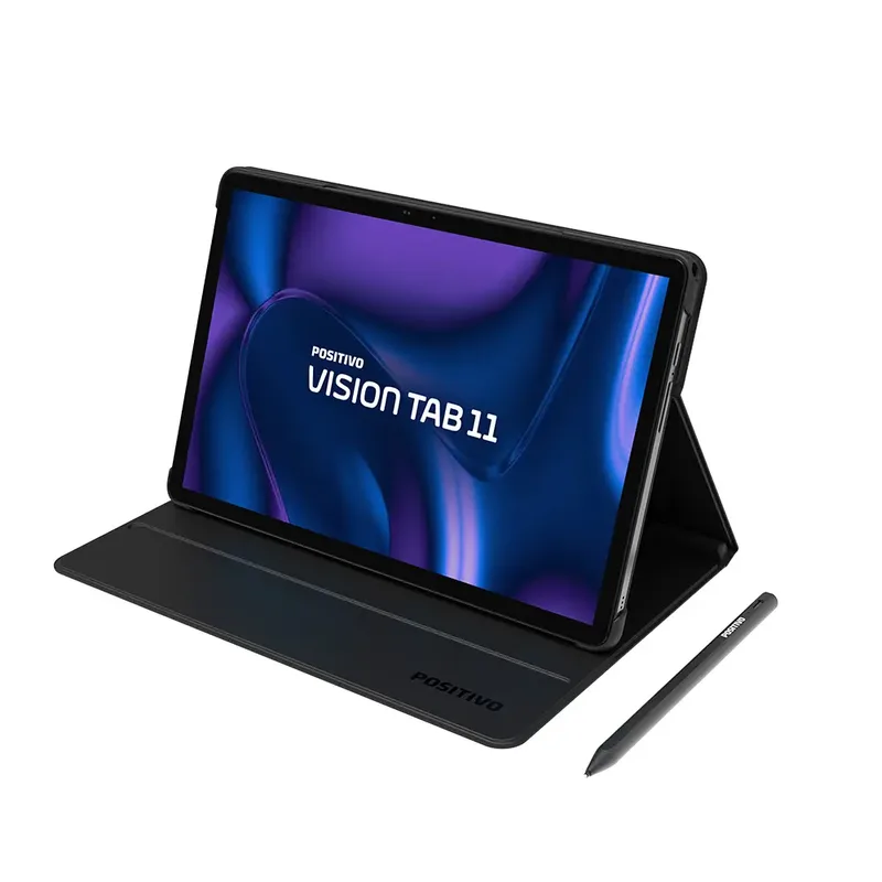 Tablet Positivo Vision Tab 11 com capa e caneta, foto do catálogo do Mercado Livre