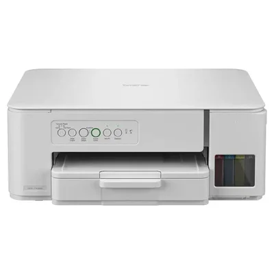 Impressora multifuncional Brother DCP-T436W branca com o tanque de tinta na lateral direita