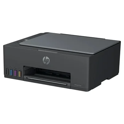 Impressora multifuncional HP Smart Tank 581 cinza-escuro com os tanques na frente