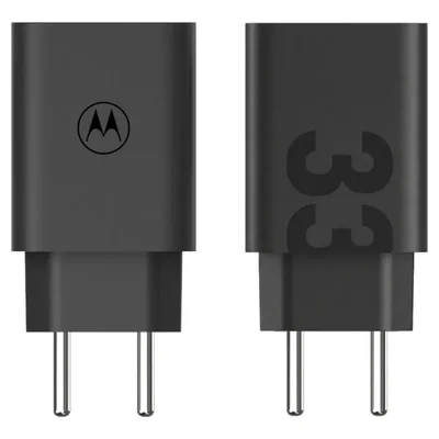 Carregador Motorola TurboPower 33W, frente e verso
