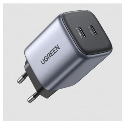 Carregador Ugreen Nexode 45W cinza com duas portas USB-C