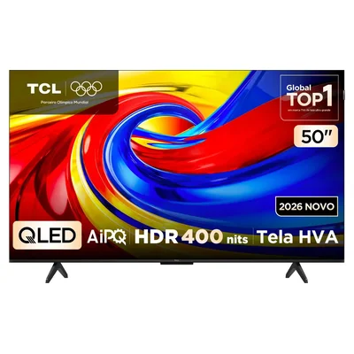 Smart TV TCL QLED P7L de 50 polegadas, de frente, com os pés