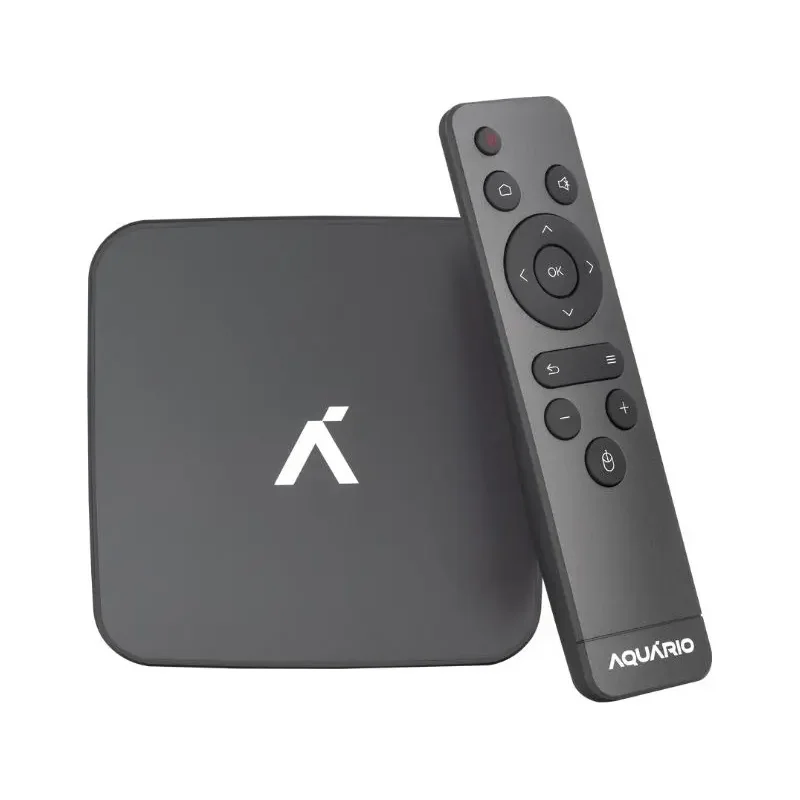 TV box Aquário STV-3000 Plus cinza com o controle remoto, foto do catálogo do Mercado Livre