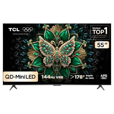 Smart TV TCL QD-Mini LED C6K de 55 polegadas, de frente