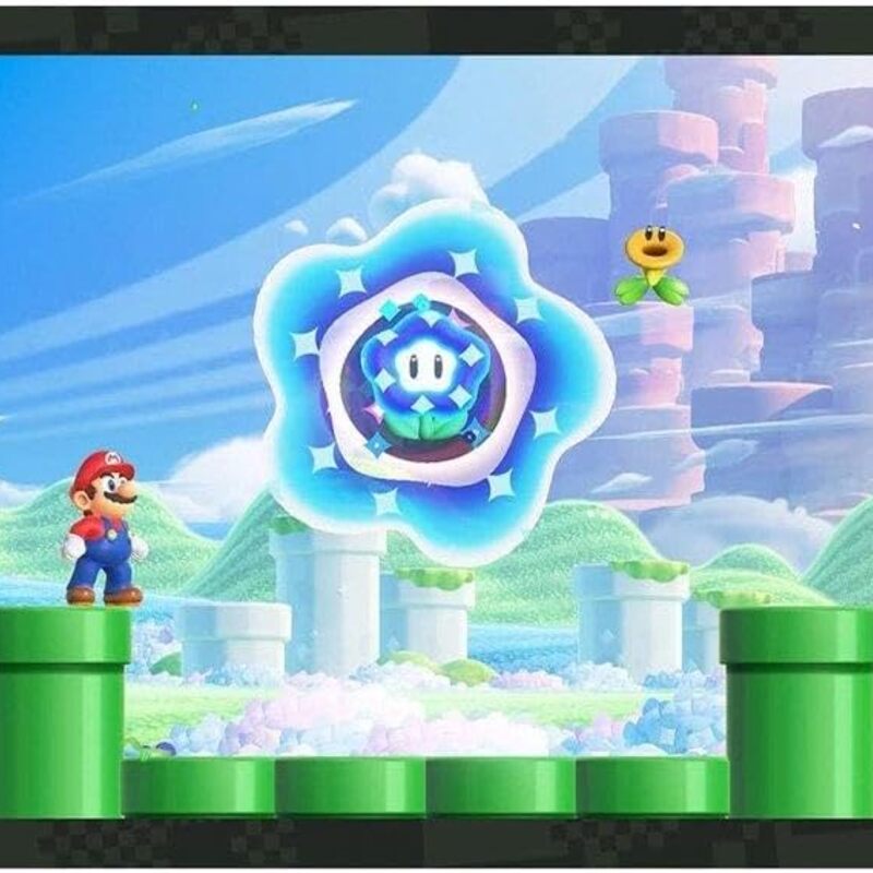 Cena de Super Mario Bros. Wonder com Mario e uma flor fenomenal